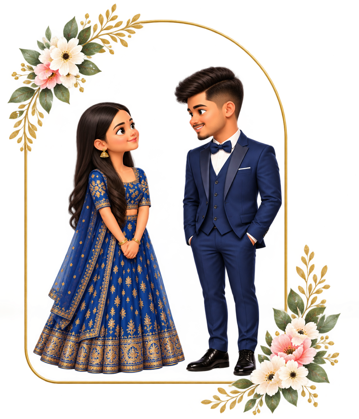 Hari & Deepthi in Golden Floral Arch